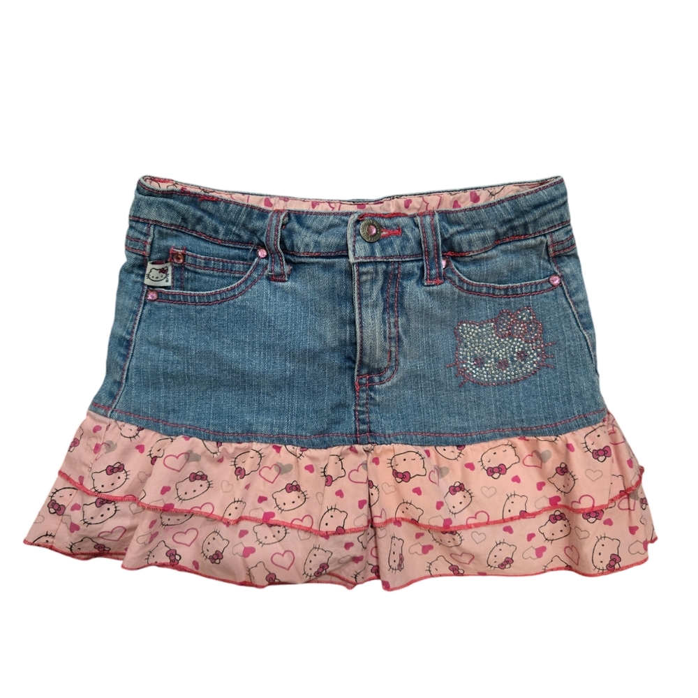 Hello Kitty ruffle denim jean skirt with shorts underneath